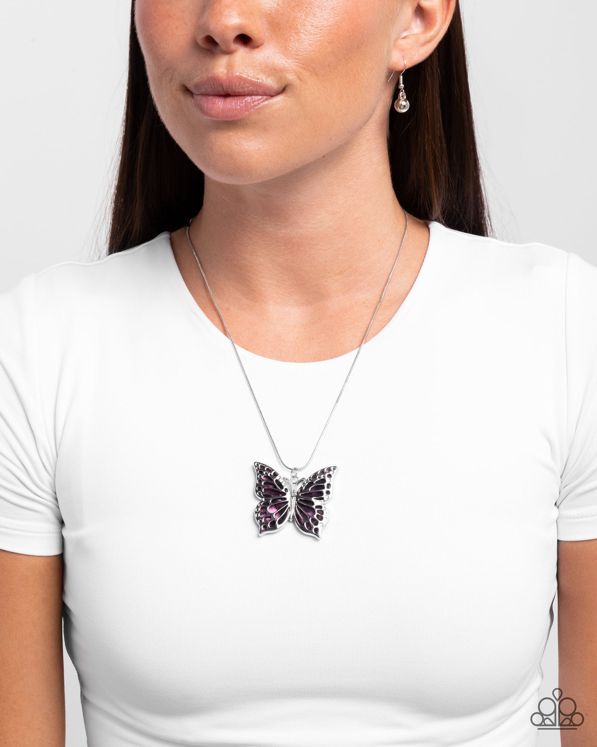 Magical Metamorphosis Purple Butterfly Necklace - Paparazzi Accessories-on model - CarasShop.com - $5 Jewelry by Cara Jewels