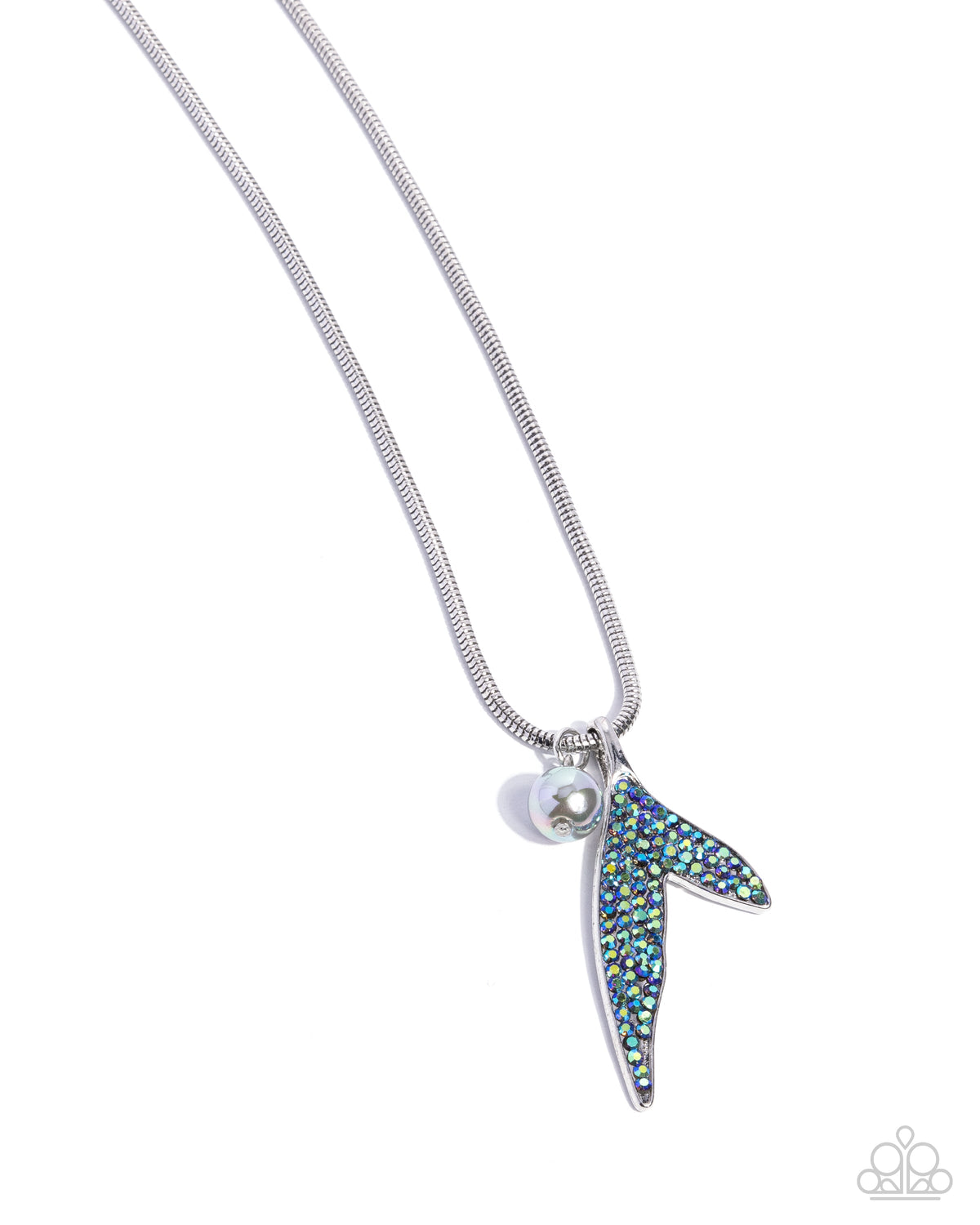 Maiden Mermaid Silver &amp; Multi Rhinestone Mermaid Tail Necklace - Paparazzi Accessories- lightbox - CarasShop.com - $5 Jewelry by Cara Jewels