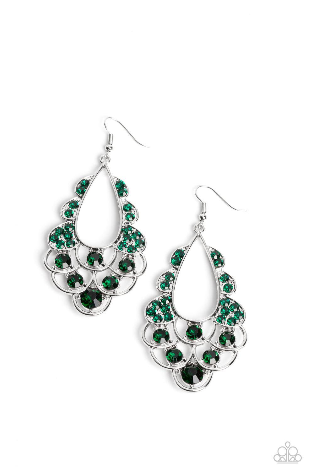 Majestic Masquerade Green Rhinestone Earrings - Paparazzi Accessories- lightbox - CarasShop.com - $5 Jewelry by Cara Jewels