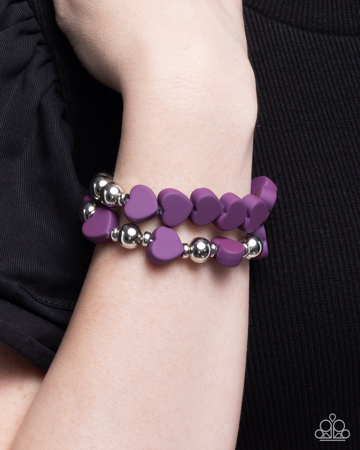 Malibu Moxie Purple Heart Bracelet - Paparazzi Accessories-on model - CarasShop.com - $5 Jewelry by Cara Jewels