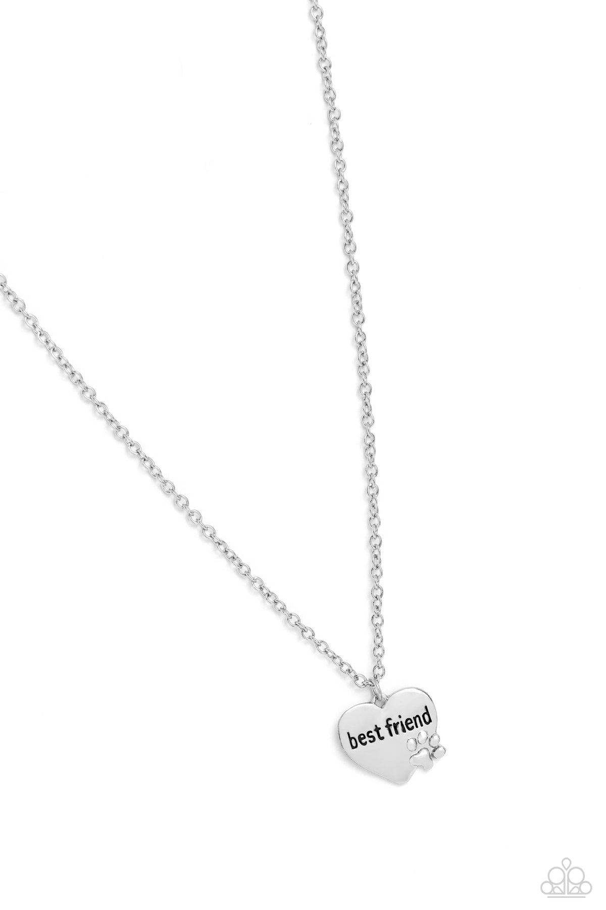 Man&#39;s Best Friend Silver Inspirational Heart &amp; Paw Print Necklace - Paparazzi Accessories- lightbox - CarasShop.com - $5 Jewelry by Cara Jewels