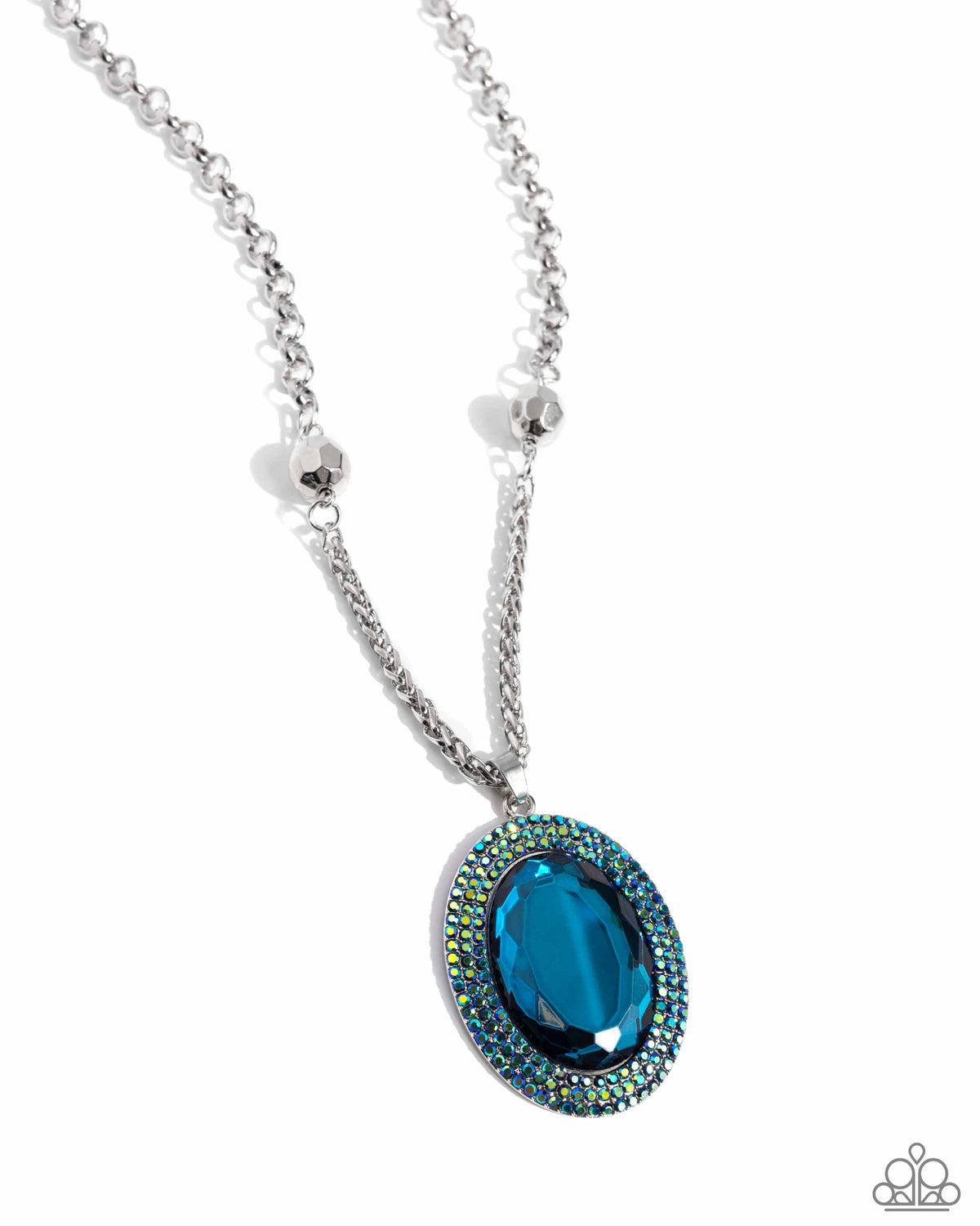 Manufactured Majesty Blue &amp; Iridescent Rhinestone Necklace - Paparazzi Accessories- lightbox - CarasShop.com - $5 Jewelry by Cara Jewels