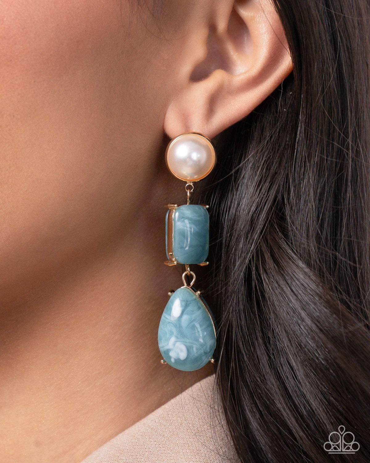 Marbled Masterpiece Blue Earrings - Paparazzi Accessories-on model - CarasShop.com - $5 Jewelry by Cara Jewels