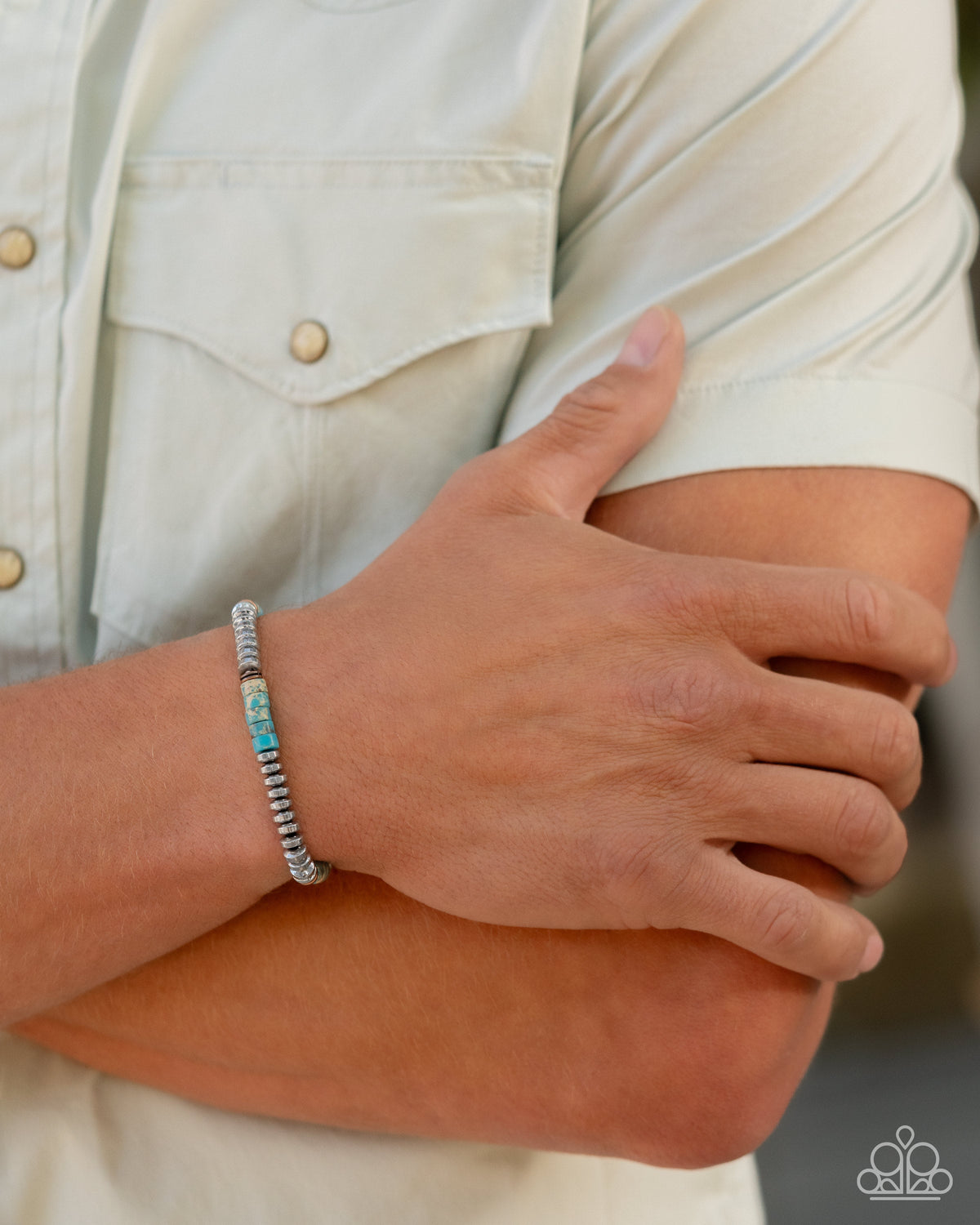 Marbled Mecca Men&#39;s Turquoise Blue &amp; Silver Bracelet - Paparazzi Accessories-on model - CarasShop.com - $5 Jewelry by Cara Jewels