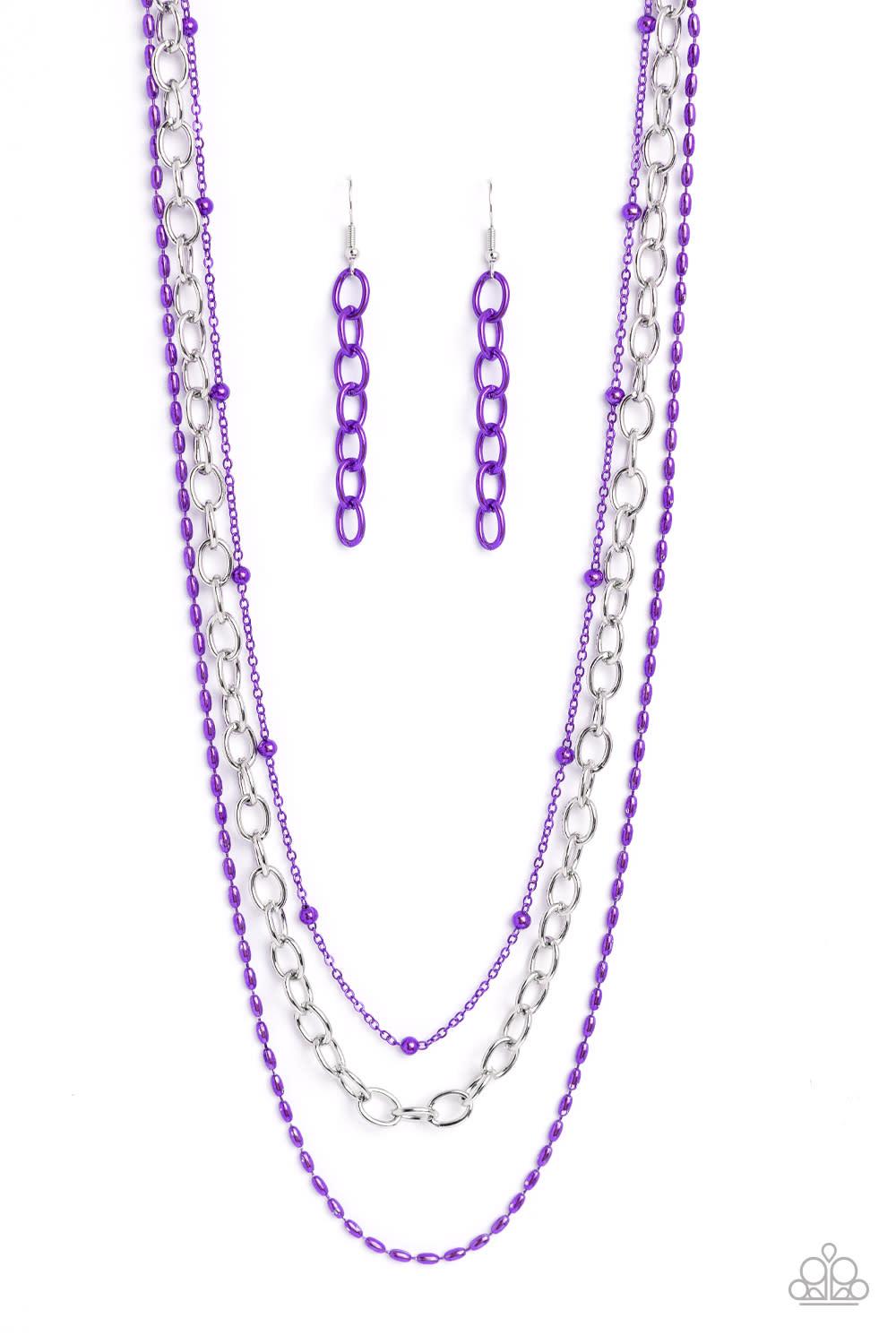 Mardi Gras Mayhem Purple Necklace - Paparazzi Accessories- lightbox - CarasShop.com - $5 Jewelry by Cara Jewels