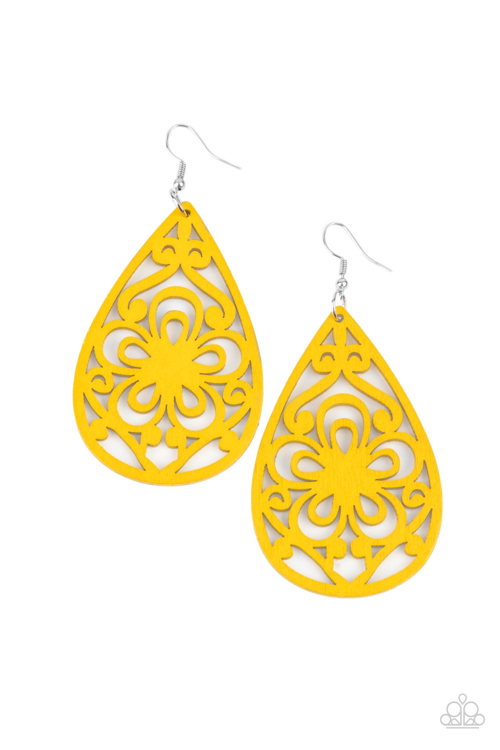 Marine Eden Yellow Wood Earrings - Paparazzi Accessories- lightbox - CarasShop.com - $5 Jewelry by Cara Jewels