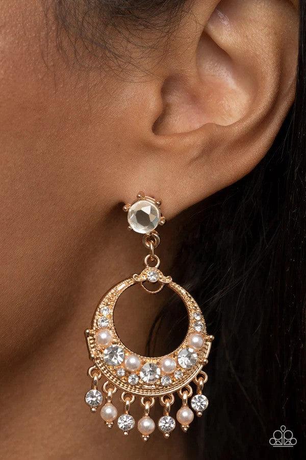 Marrakesh Request Gold Earrings - Paparazzi Accessories- on model - CarasShop.com - $5 Jewelry by Cara Jewels