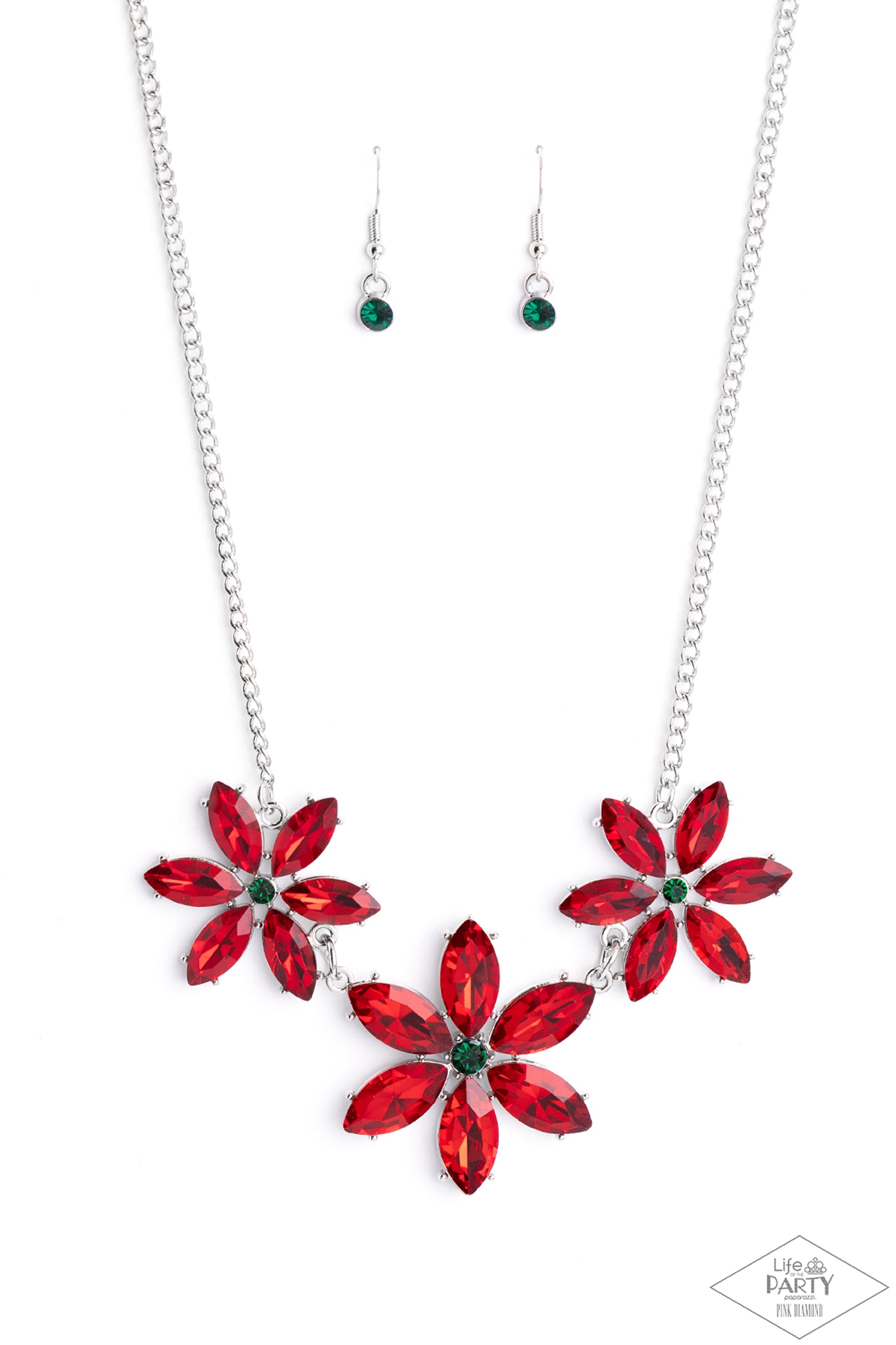 Meadow Muse Multi Red Rhinestone Flower Necklace - Paparazzi Accessories- lightbox - CarasShop.com - $5 Jewelry by Cara Jewels