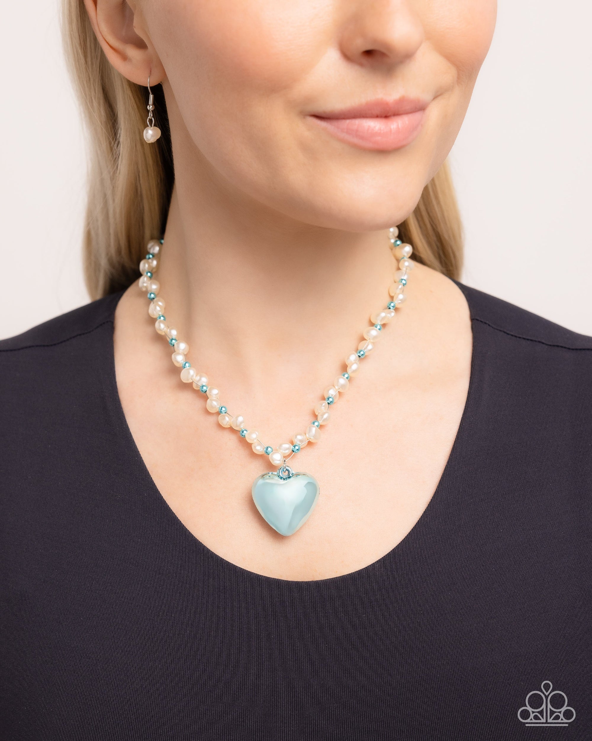 Mermaid Model Blue & White Pearl Heart Necklace - Paparazzi Accessories- lightbox - CarasShop.com - $5 Jewelry by Cara Jewels