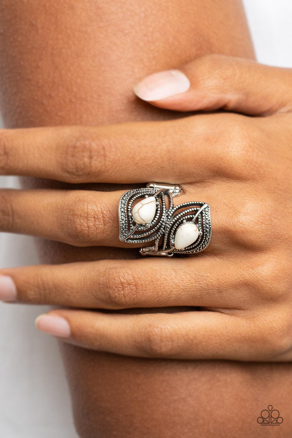 Mesa Mystique White Stone Ring - Paparazzi Accessories-on model - CarasShop.com - $5 Jewelry by Cara Jewels