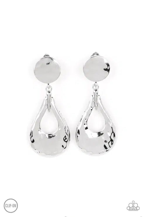 Metallic Magic Silver Clip-on Earrings - Paparazzi Accessories- lightbox - CarasShop.com - $5 Jewelry by Cara Jewels