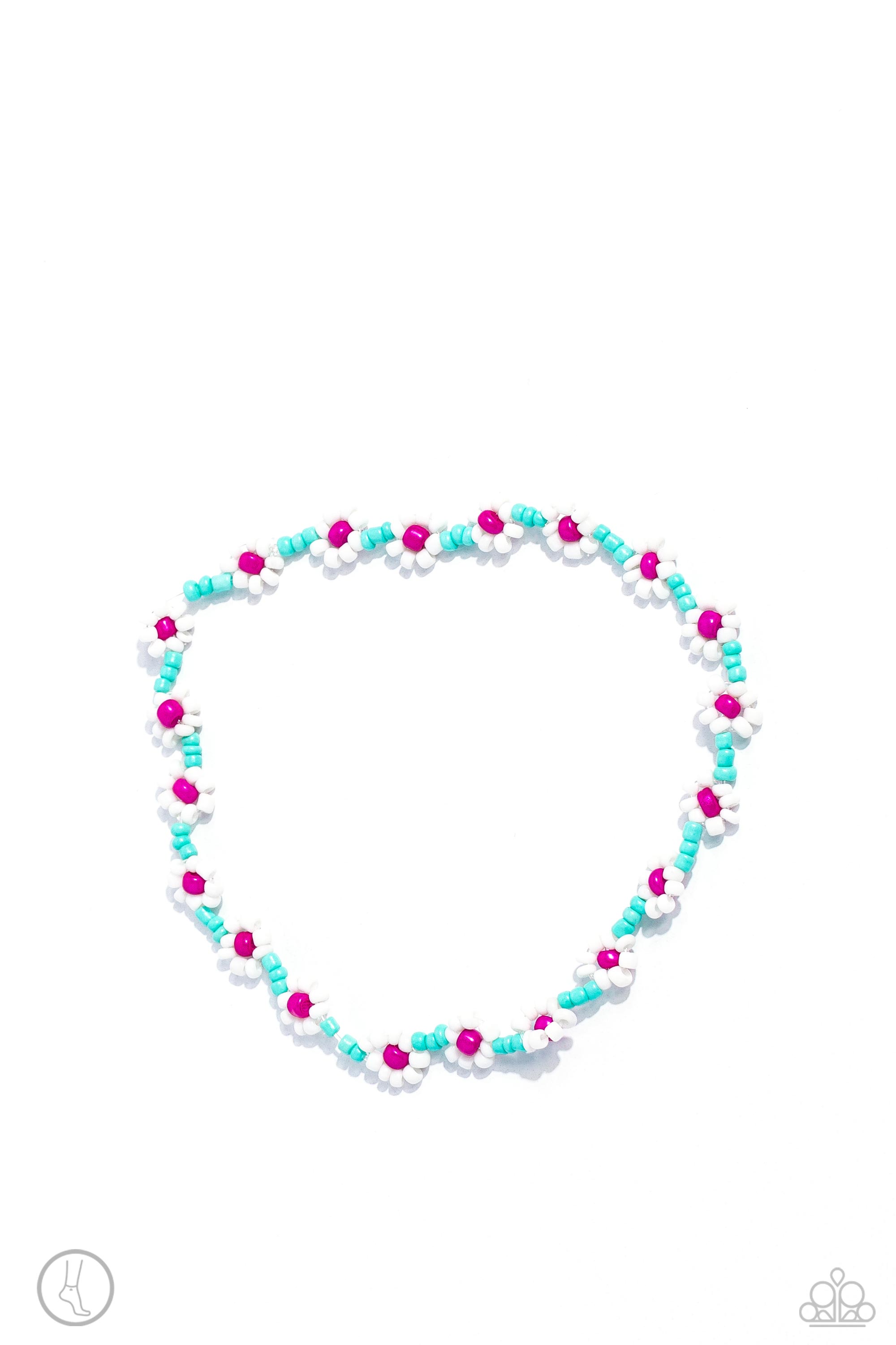 Midsummer Daisy Blue Seed Bead Flower Anklet - Paparazzi Accessories- lightbox - CarasShop.com - $5 Jewelry by Cara Jewels