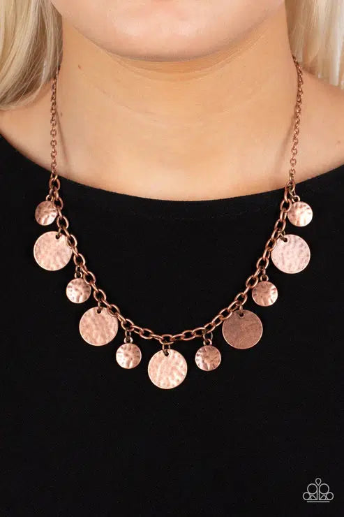 Model Medallions Copper Necklace - Paparazzi Accessories-on model - CarasShop.com - $5 Jewelry by Cara Jewels