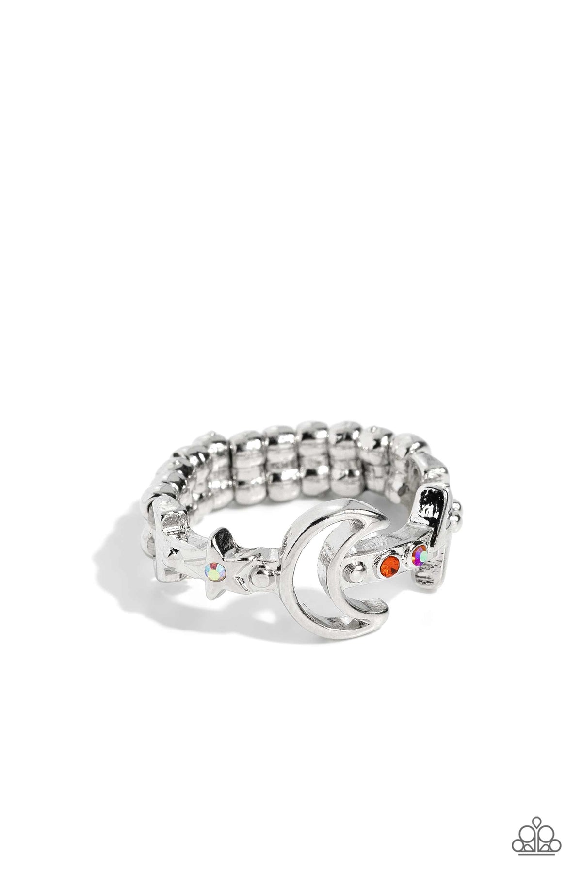 Modeling Moon Orange &amp; Iridescent Rhinestone Ring - Paparazzi Accessories- lightbox - CarasShop.com - $5 Jewelry by Cara Jewels