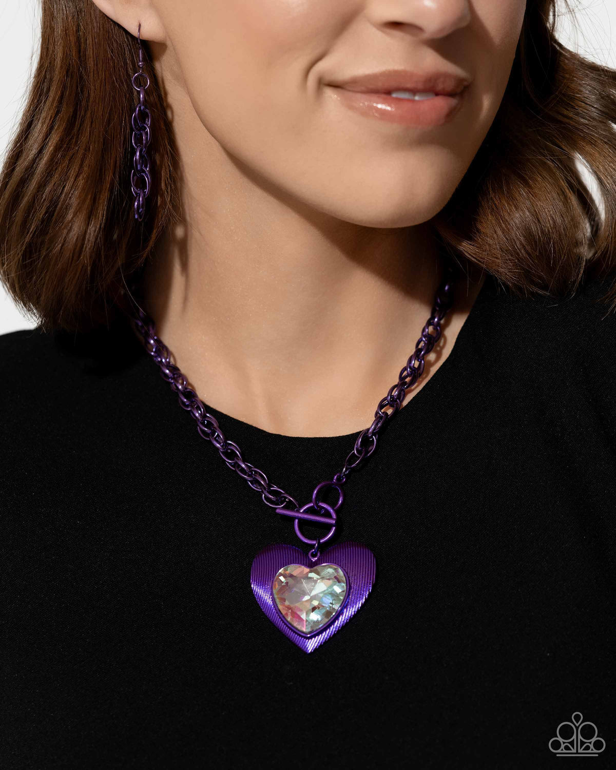Modern Matchup Purple Heart Necklace - Paparazzi Accessories-on model - CarasShop.com - $5 Jewelry by Cara Jewels