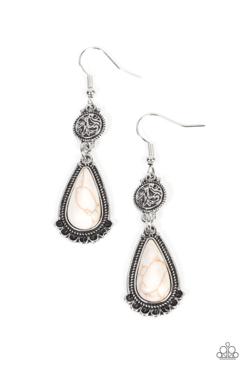 Montana Mountains White Stone Earrings - Paparazzi Accessories- lightbox - CarasShop.com - $5 Jewelry by Cara Jewels
