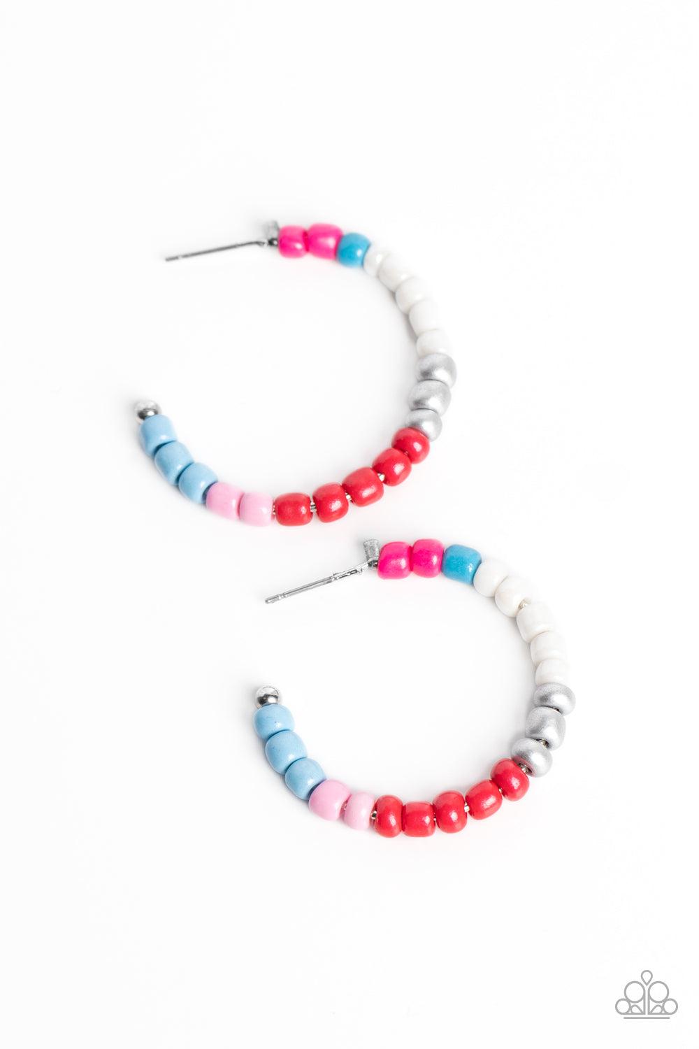 Multicolored Mambo Pink Multi Seed Bead Hoop Earrings - Paparazzi Accessories- lightbox - CarasShop.com - $5 Jewelry by Cara Jewels