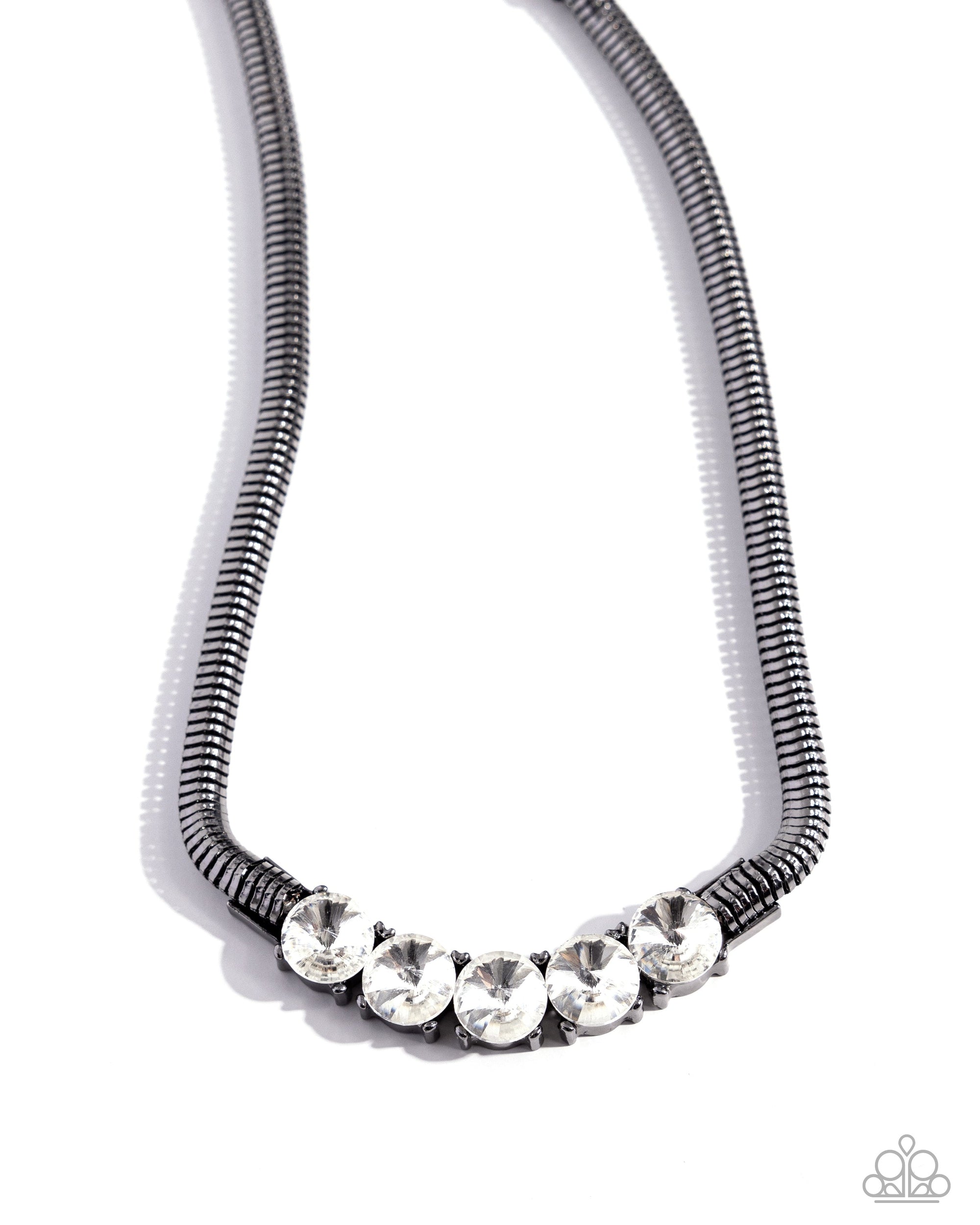 Musings Makeover Gunmetal Black & White Rhinestone Necklace - Paparazzi Accessories- lightbox - CarasShop.com - $5 Jewelry by Cara Jewels