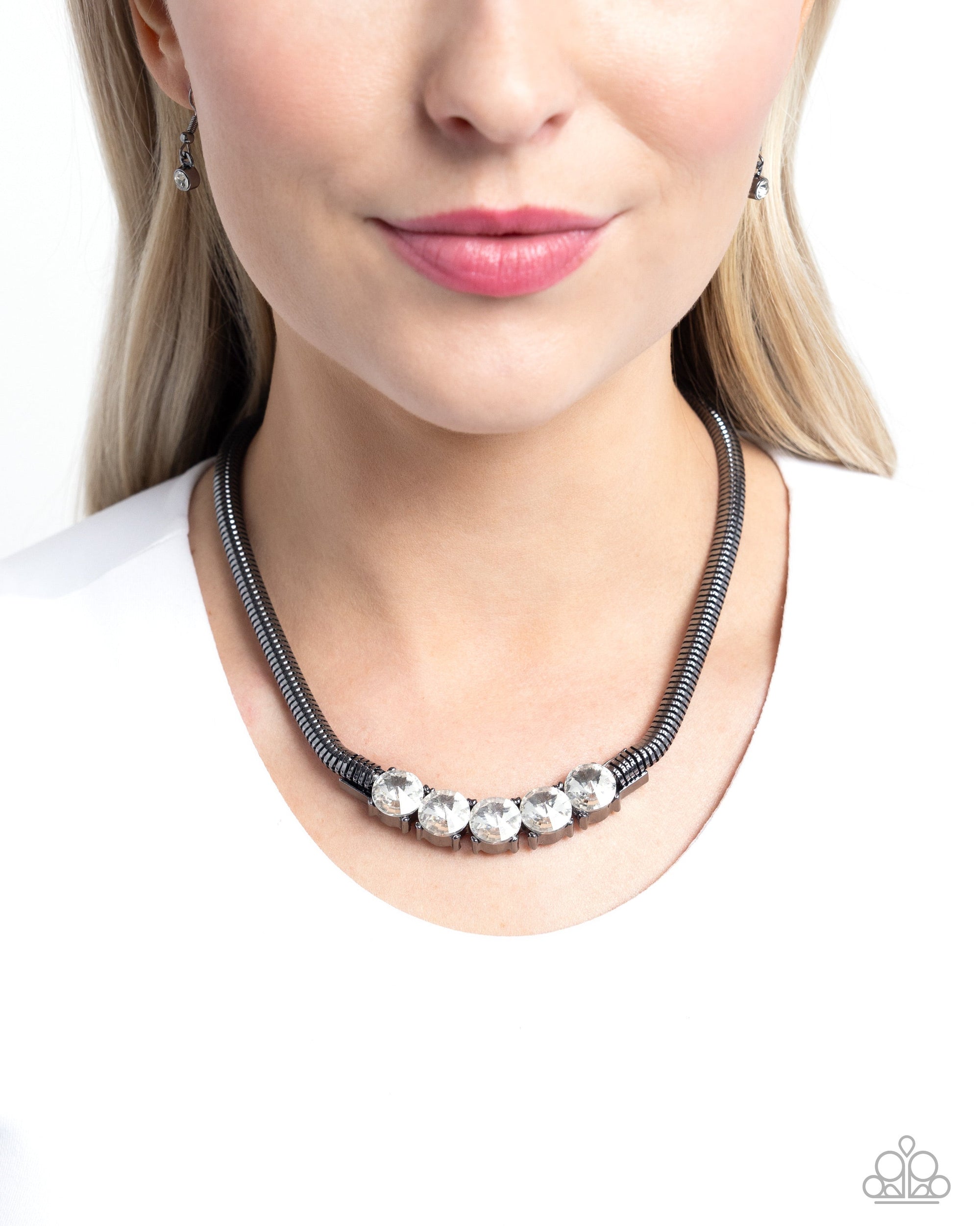 Musings Makeover Gunmetal Black & White Rhinestone Necklace - Paparazzi Accessories- lightbox - CarasShop.com - $5 Jewelry by Cara Jewels
