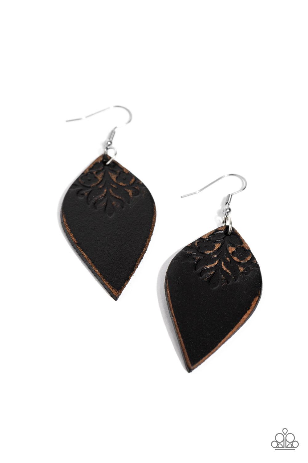 Naturally Nostalgic Black Leather Earrings - Paparazzi Accessories- lightbox - CarasShop.com - $5 Jewelry by Cara Jewels