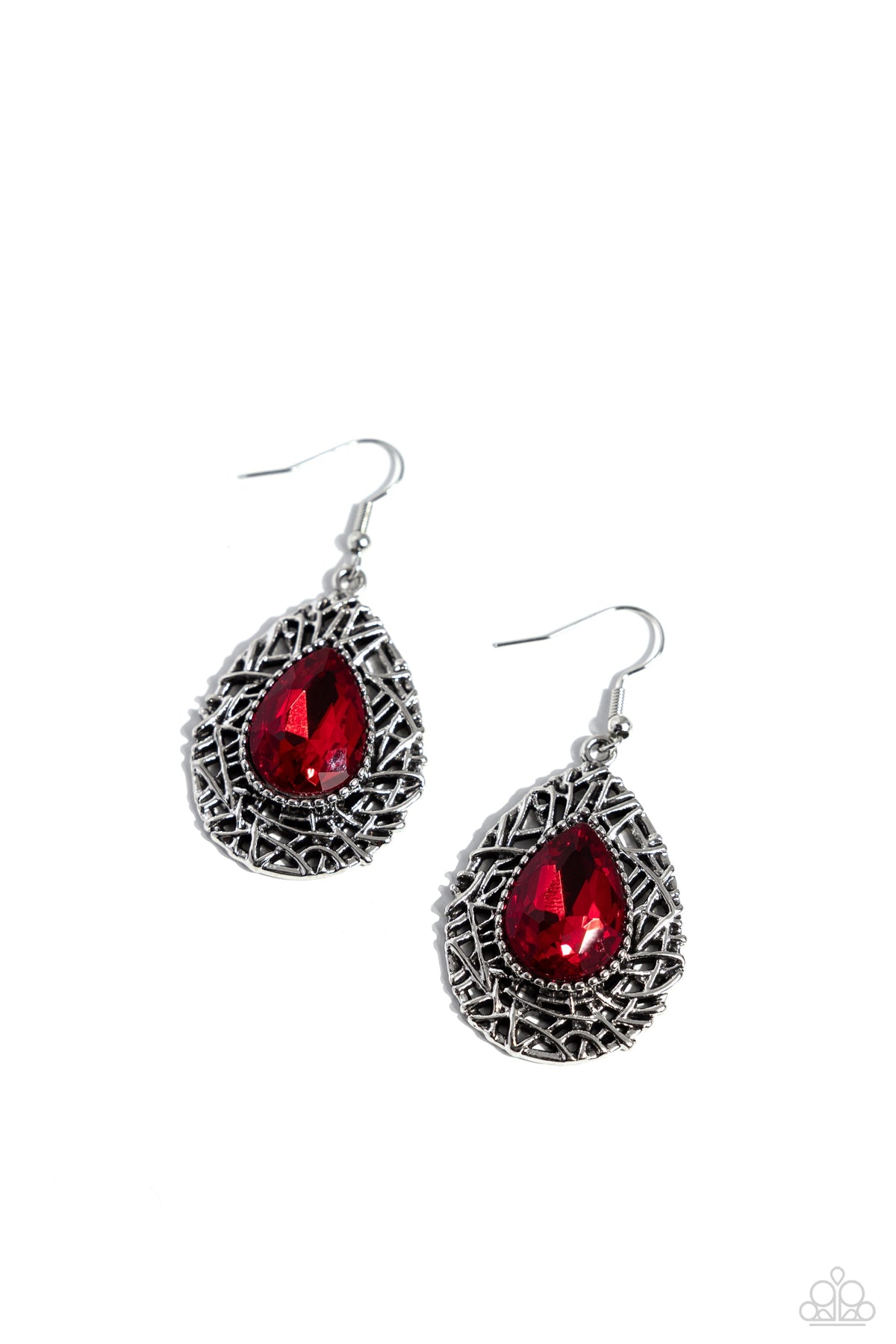 Nest Nouveau Red Rhinestone Earrings - Paparazzi Accessories- lightbox - CarasShop.com - $5 Jewelry by Cara Jewels