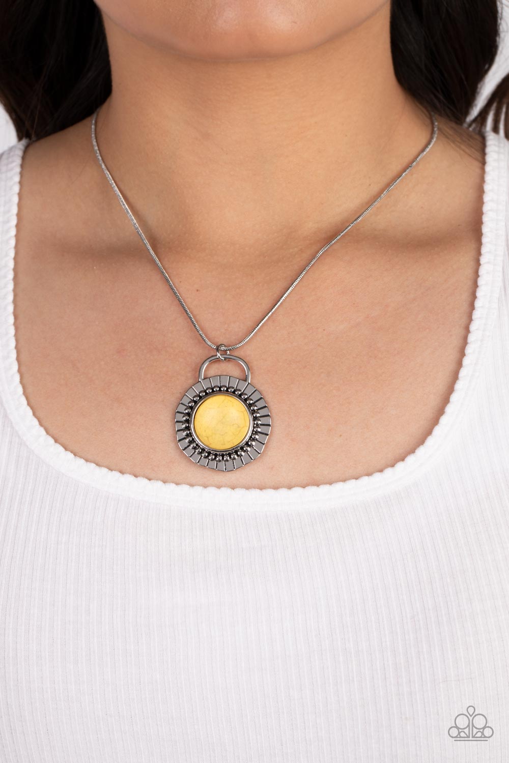New Age Nomad Yellow Stone Necklace - Paparazzi Accessories-on model - CarasShop.com - $5 Jewelry by Cara Jewels