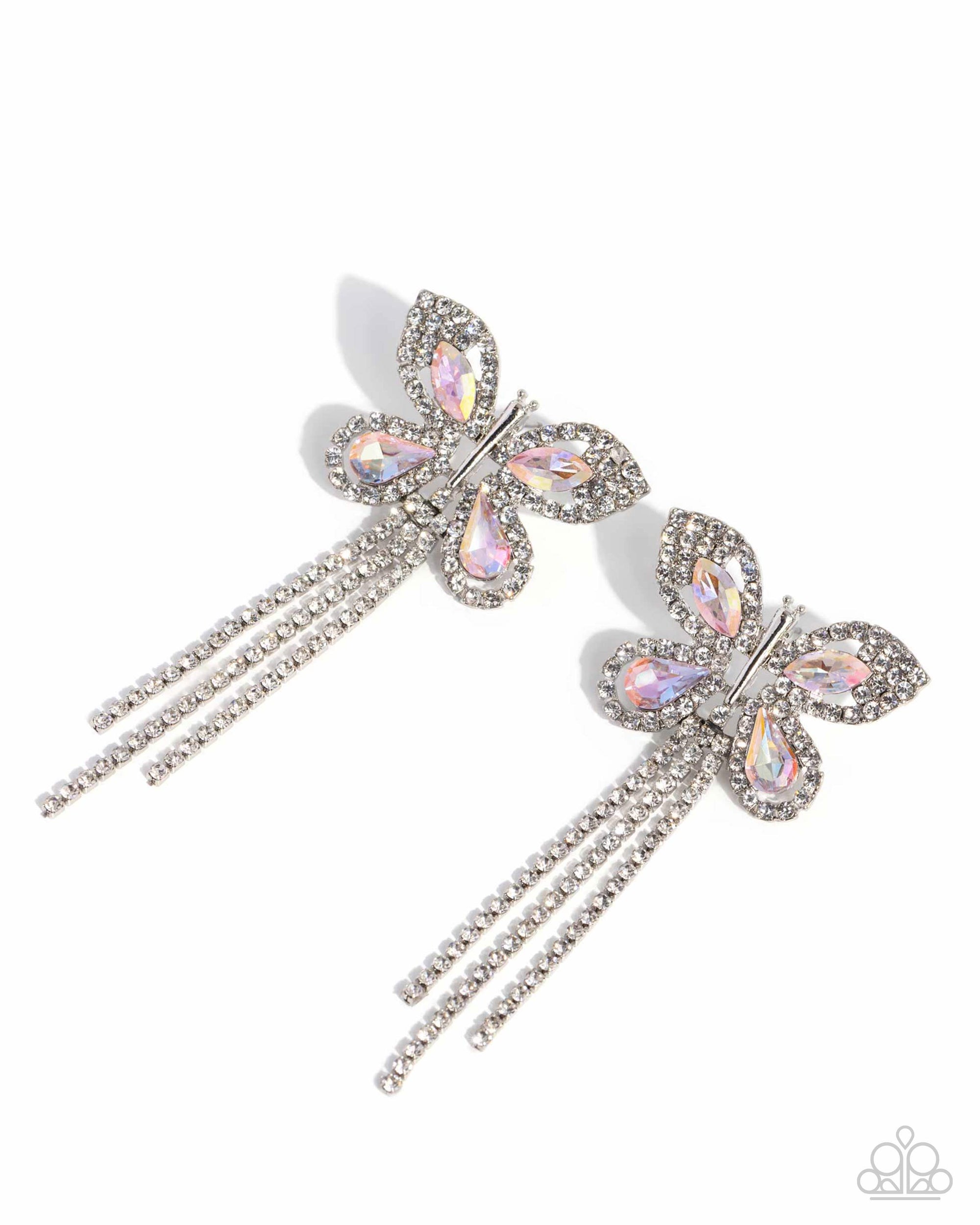 Next SOAR Pink Rhinestone Butterfly Earrings - Paparazzi Accessories- lightbox - CarasShop.com - $5 Jewelry by Cara Jewels