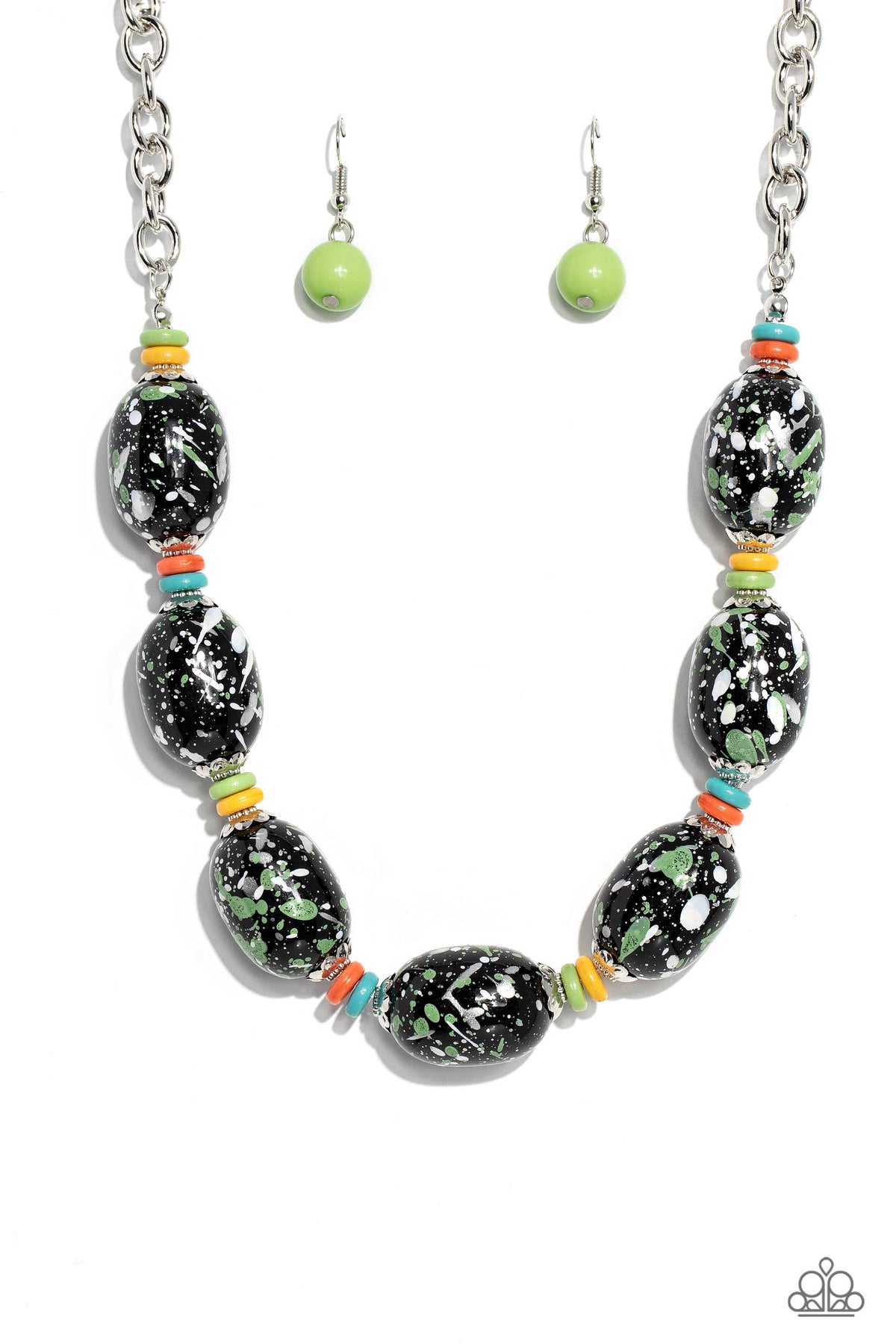 No Laughing SPLATTER Green &amp; Black Necklace - Paparazzi Accessories- lightbox - CarasShop.com - $5 Jewelry by Cara Jewels