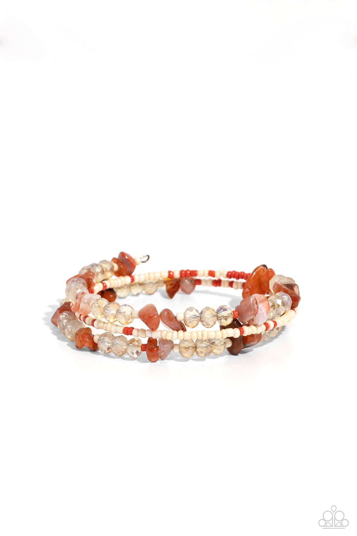 Notoriously Nuanced Orange Seed Bead &amp; Stone Coil Bracelet - Paparazzi Accessories- lightbox - CarasShop.com - $5 Jewelry by Cara Jewels