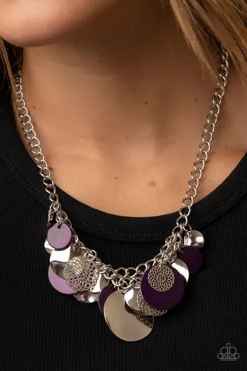 Oceanic Opera Purple Necklace - Paparazzi Accessories-on model - CarasShop.com - $5 Jewelry by Cara Jewels