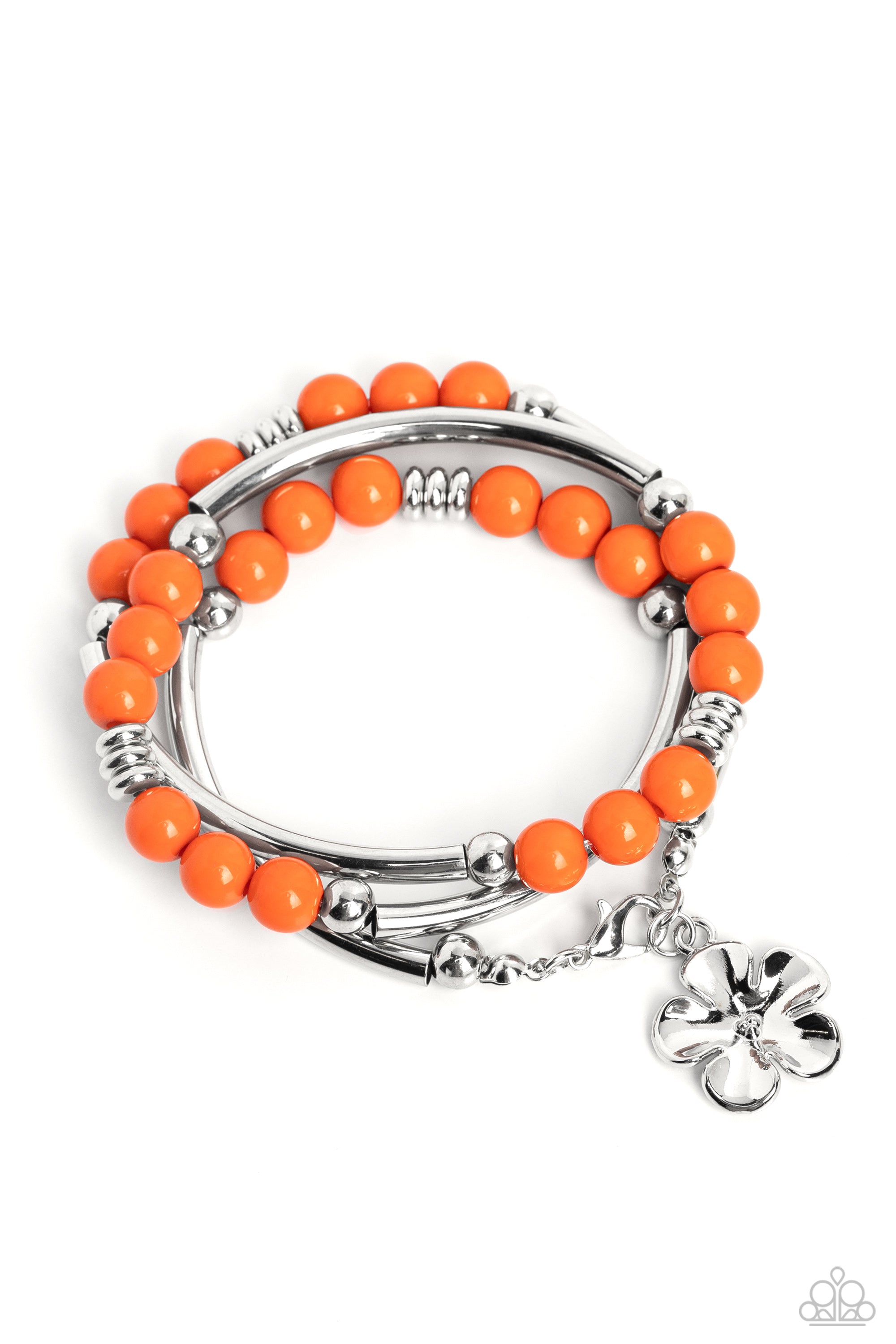 Off the WRAP Orange Floral Coil Bracelet - Paparazzi Accessories- lightbox - CarasShop.com - $5 Jewelry by Cara Jewels