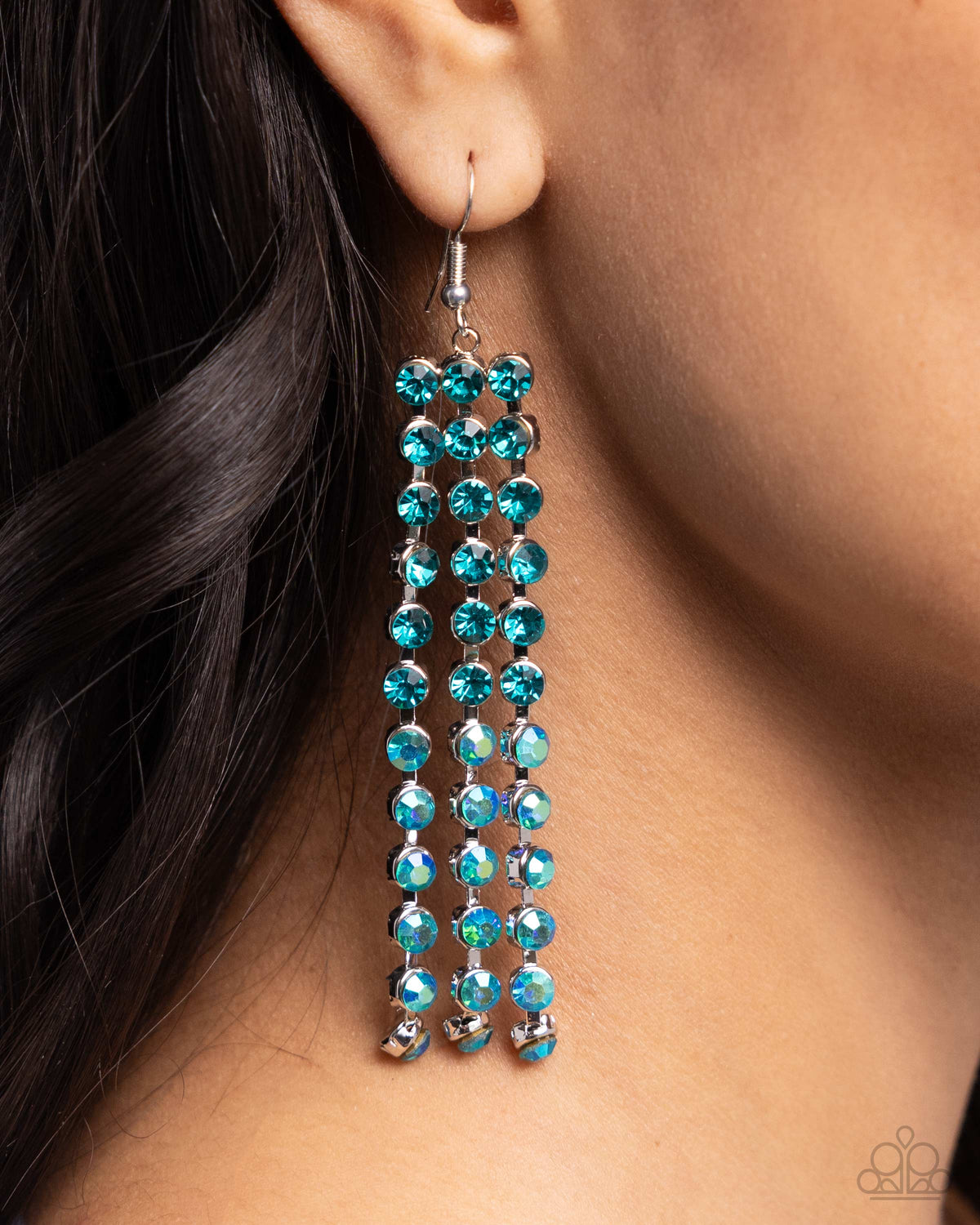 Ombre Occupation Blue Rhinestone Earrings - Paparazzi Accessories-on model - CarasShop.com - $5 Jewelry by Cara Jewels