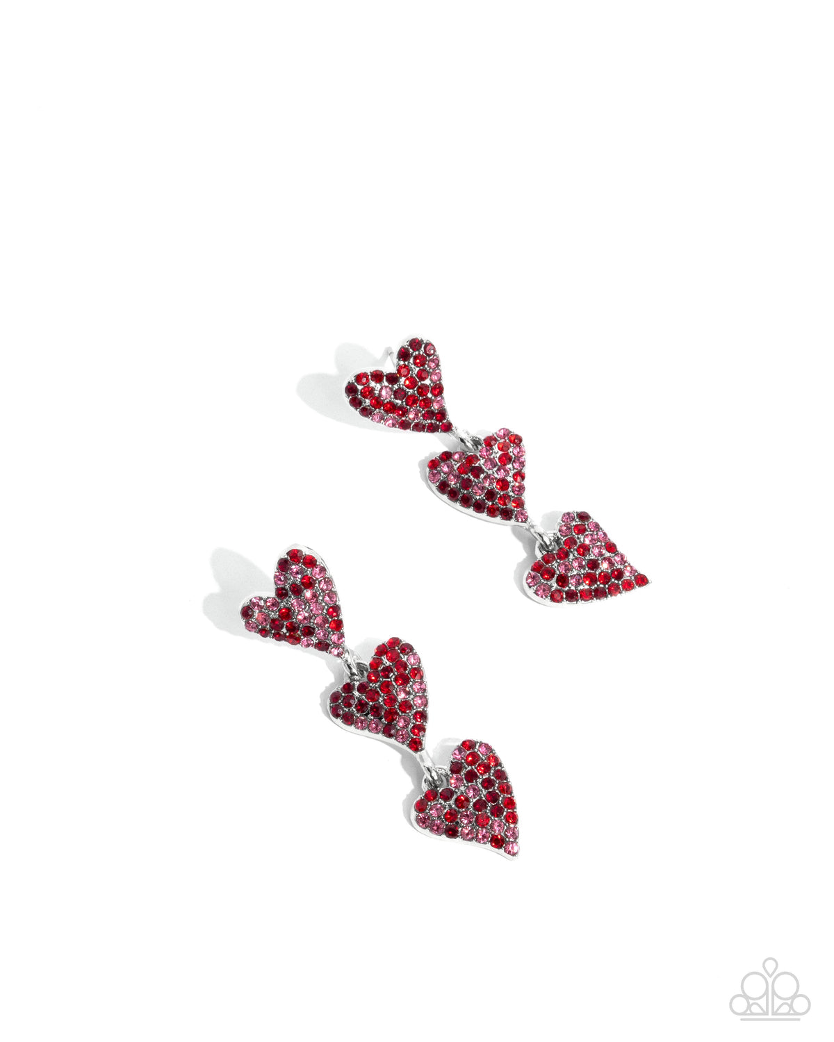 One Of The Girls Red Rhinestone Heart Post Earrings - Paparazzi Accessories- lightbox - CarasShop.com - $5 Jewelry by Cara Jewels