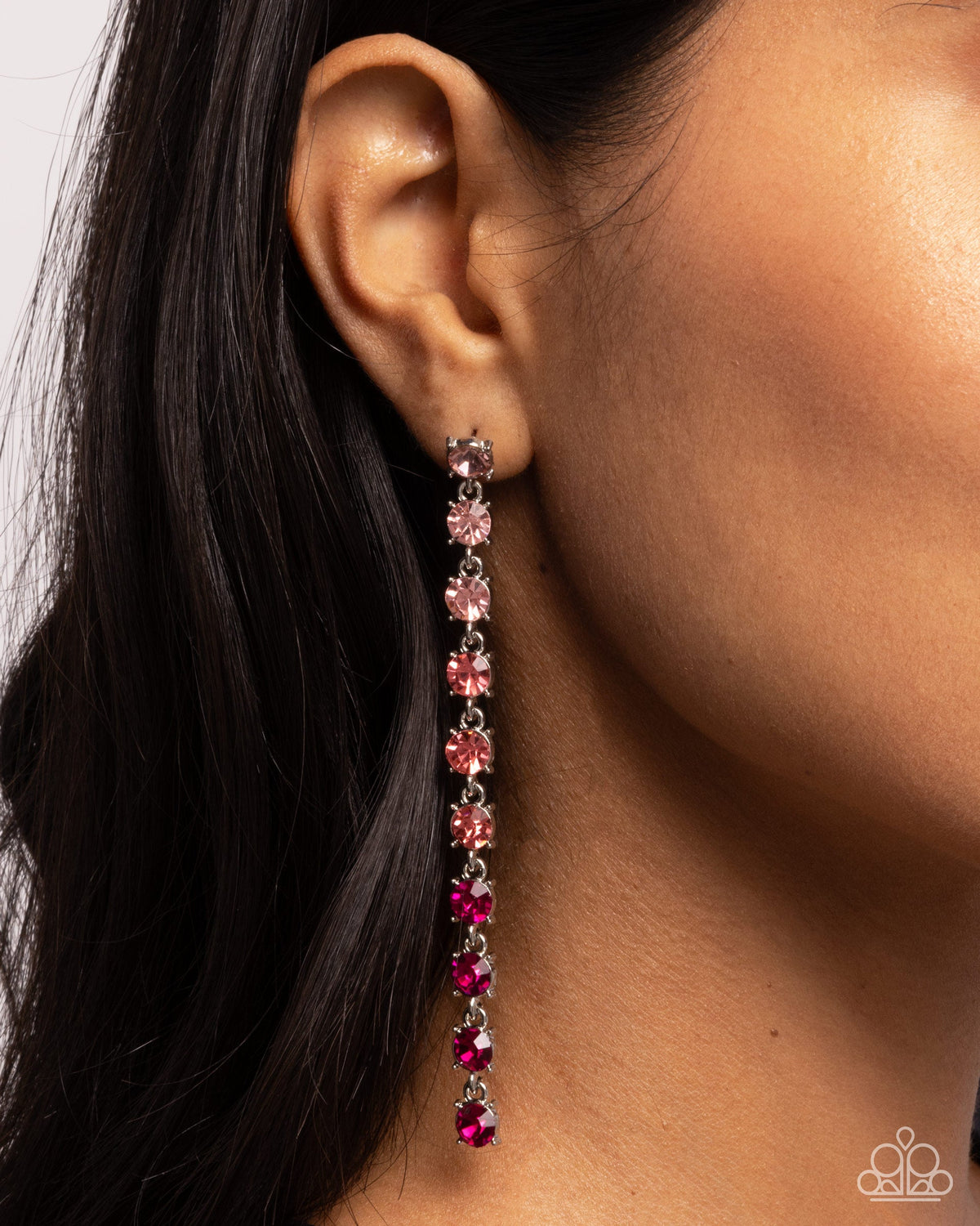 Opulent Ombre Pink Rhinestone Earrings - Paparazzi Accessories-on model - CarasShop.com - $5 Jewelry by Cara Jewels