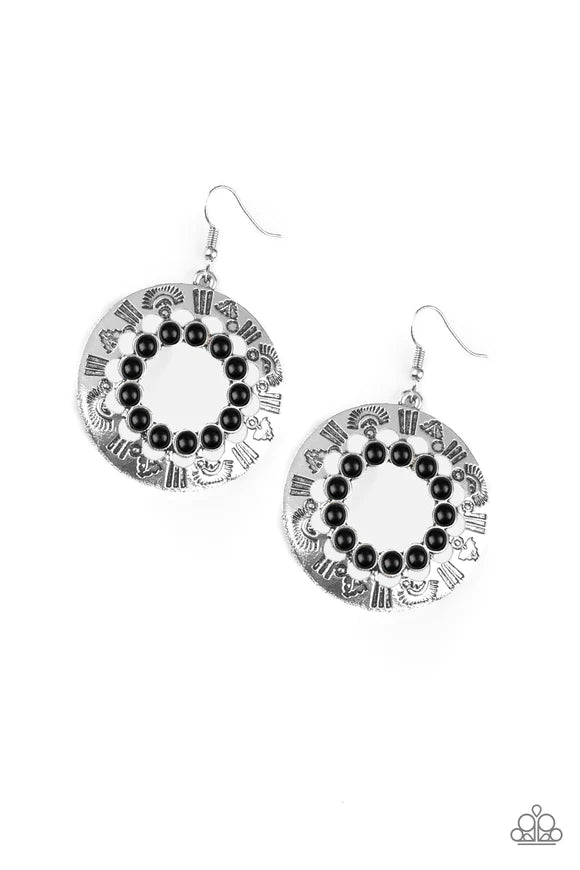 Organically Omega Black and Silver Earrings - Paparazzi Accessories- lightbox - CarasShop.com - $5 Jewelry by Cara Jewels