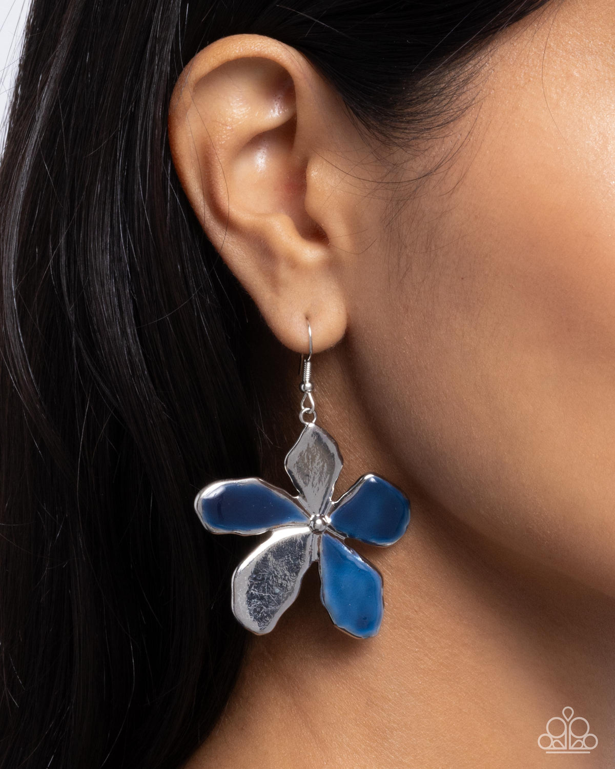 Painted Promotion Blue Flower Earrings - Paparazzi Accessories-on model - CarasShop.com - $5 Jewelry by Cara Jewels