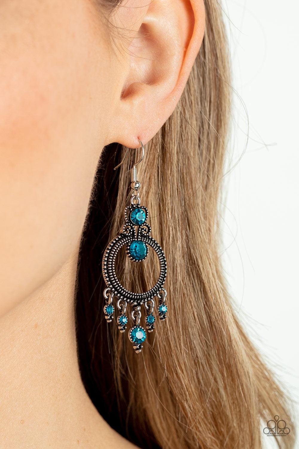 Palace Politics Blue Rhinestone Earrings - Paparazzi Accessories- lightbox - CarasShop.com - $5 Jewelry by Cara Jewels