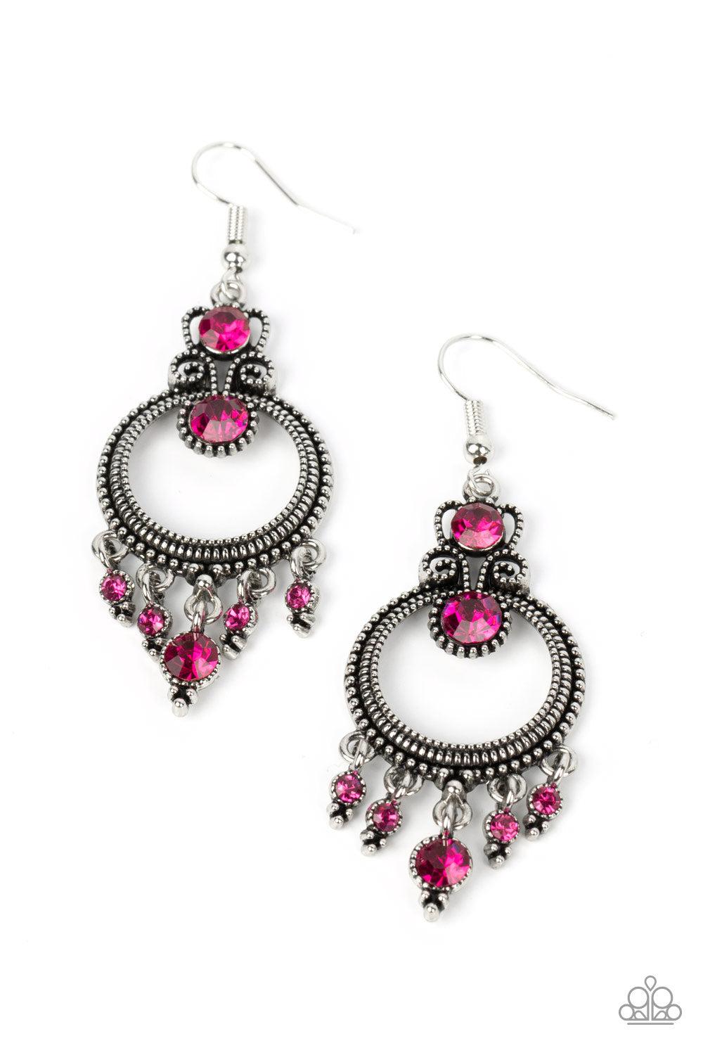 Palace Politics Pink Rhinestone Earrings - Paparazzi Accessories- lightbox - CarasShop.com - $5 Jewelry by Cara Jewels