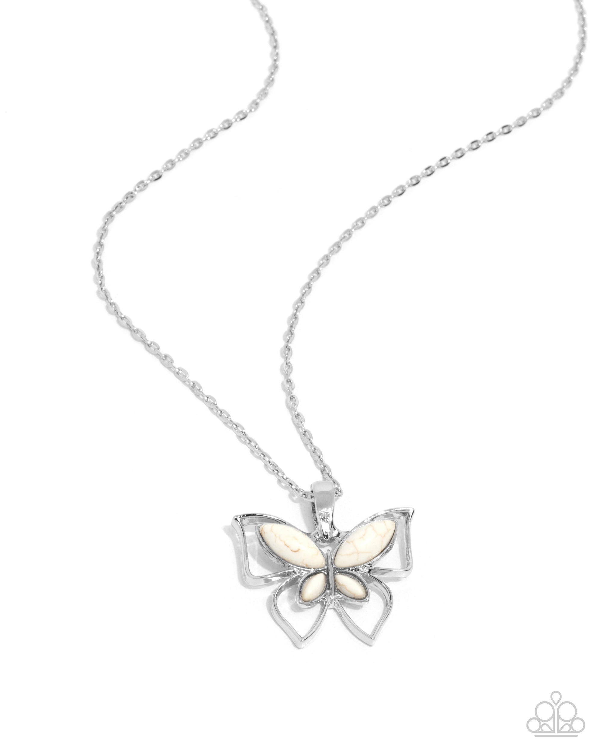 Papillon Persuasion White Stone Butterfly Necklace - Paparazzi Accessories- lightbox - CarasShop.com - $5 Jewelry by Cara Jewels