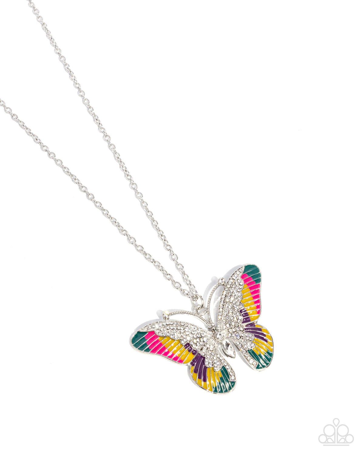 Papillon Pizzazz Yellow Multi and White Rhinestone Butterfly Necklace - Paparazzi Accessories- lightbox - CarasShop.com - $5 Jewelry by Cara Jewels