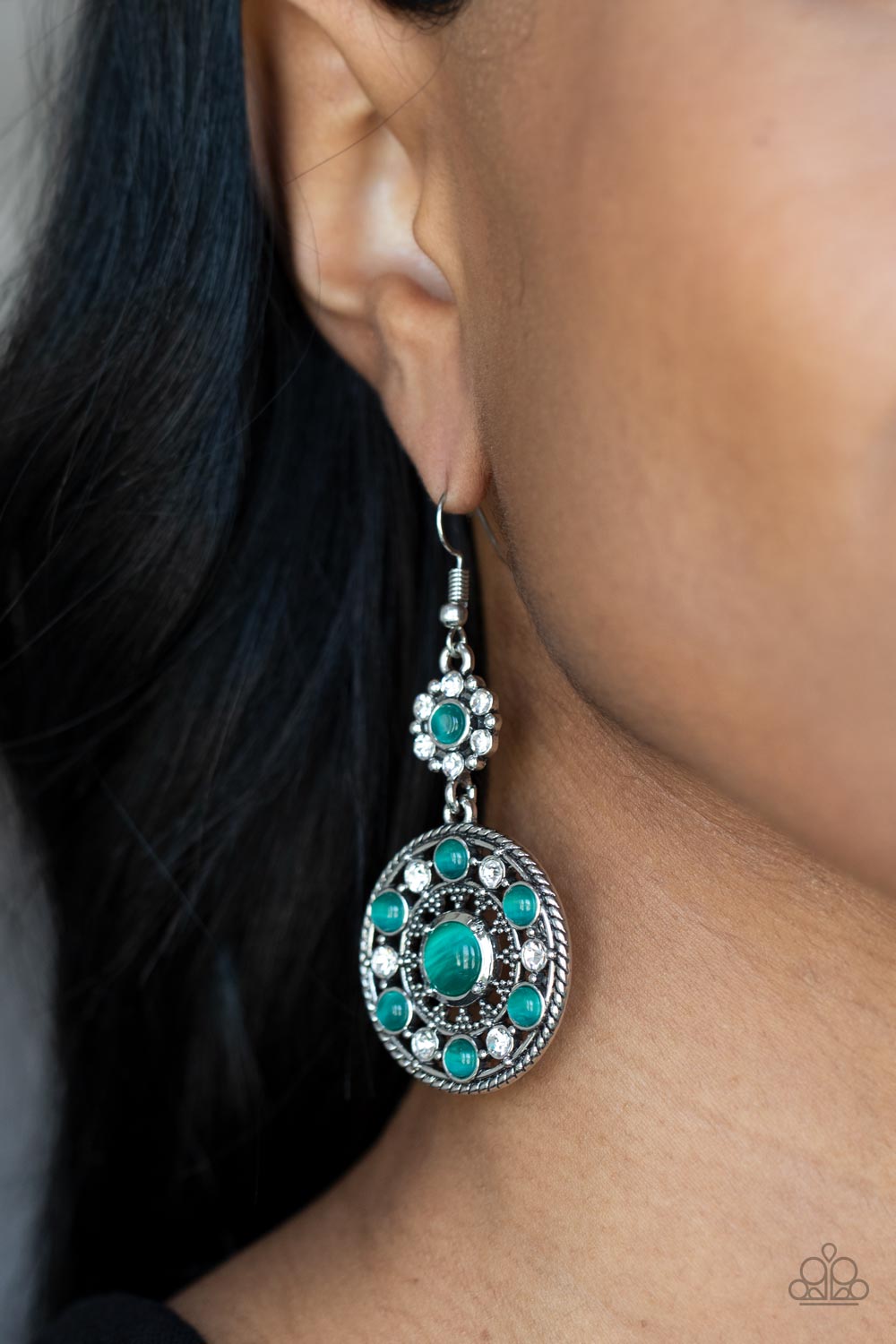 Party at My PALACE Green Cat's Eye Stone Earrings - Paparazzi Accessories- lightbox - CarasShop.com - $5 Jewelry by Cara Jewels