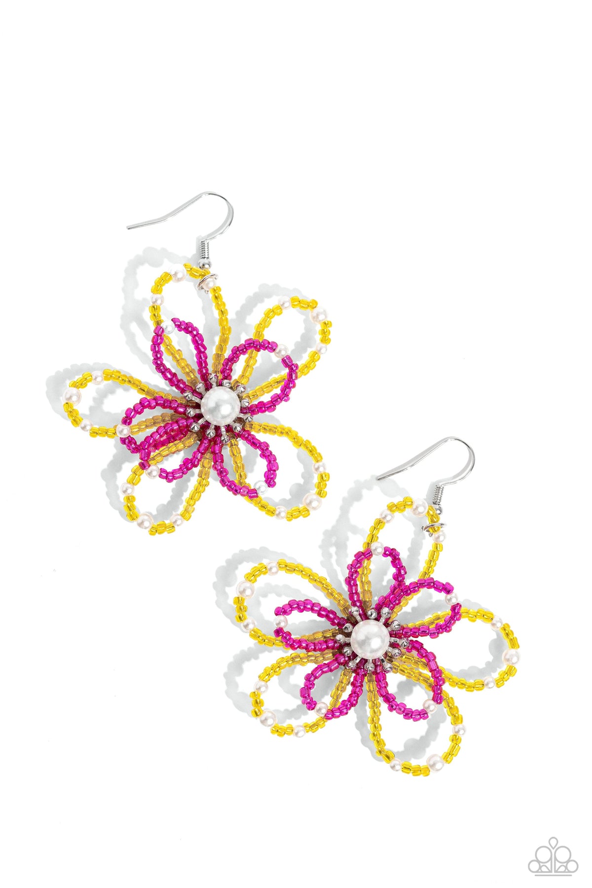 PEARL Crush Yellow &amp; Pink Flower Earrings - Paparazzi Accessories- lightbox - CarasShop.com - $5 Jewelry by Cara Jewels