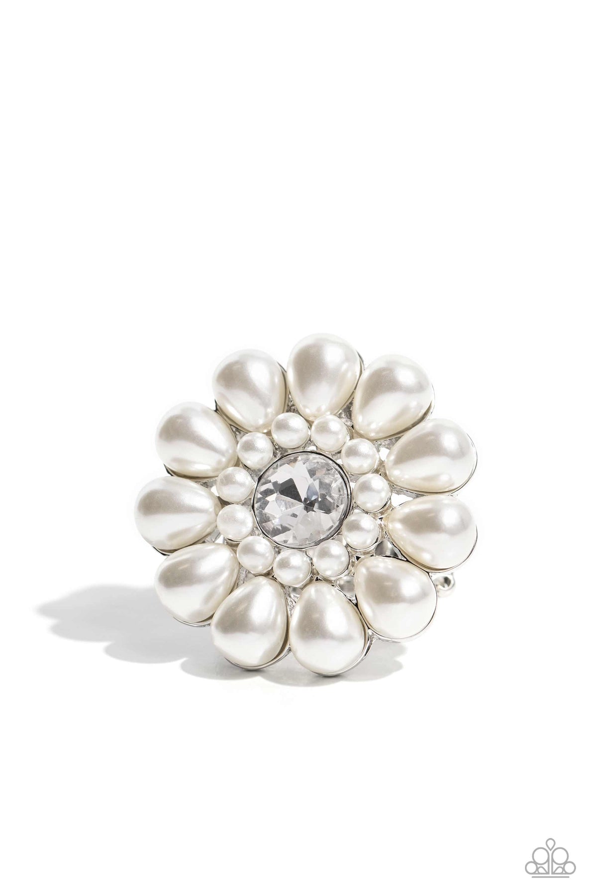 Pearl Talk White Pearl Ring - Paparazzi Accessories- lightbox - CarasShop.com - $5 Jewelry by Cara Jewels