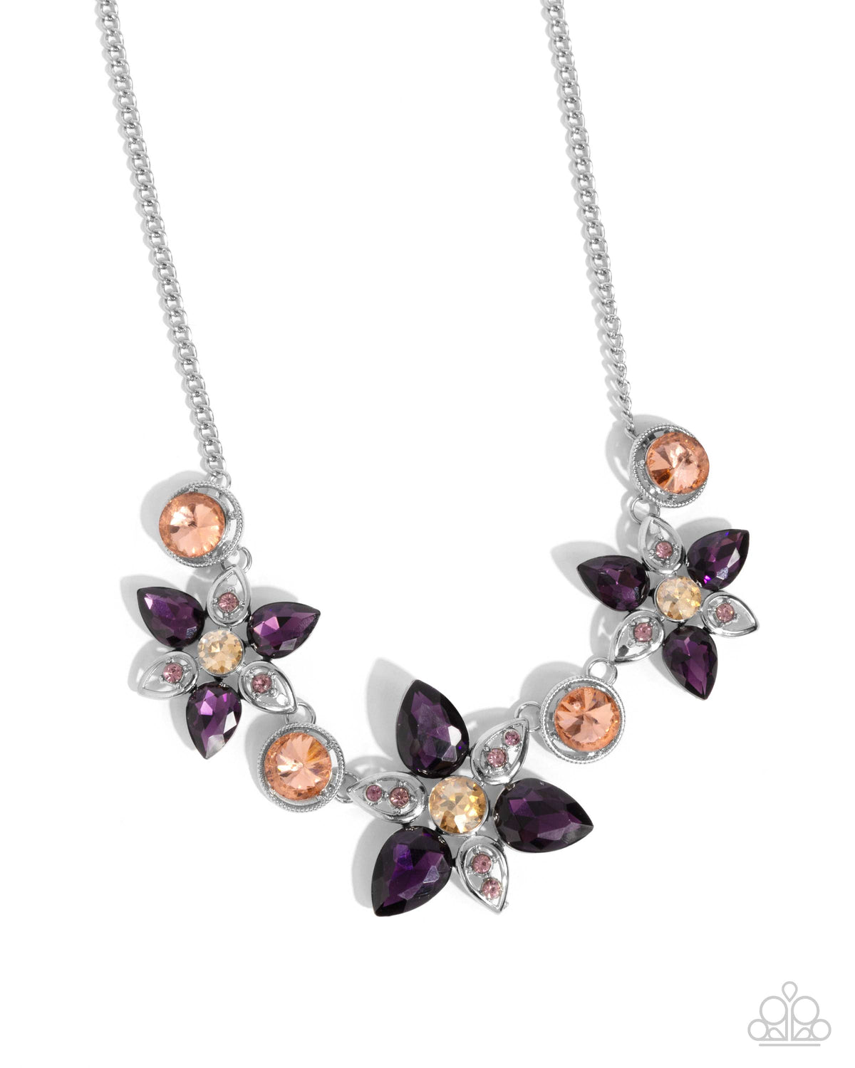 Perennial Promise Purple &amp; Peach Rhinestone Flower Necklace - Paparazzi Accessories- lightbox - CarasShop.com - $5 Jewelry by Cara Jewels