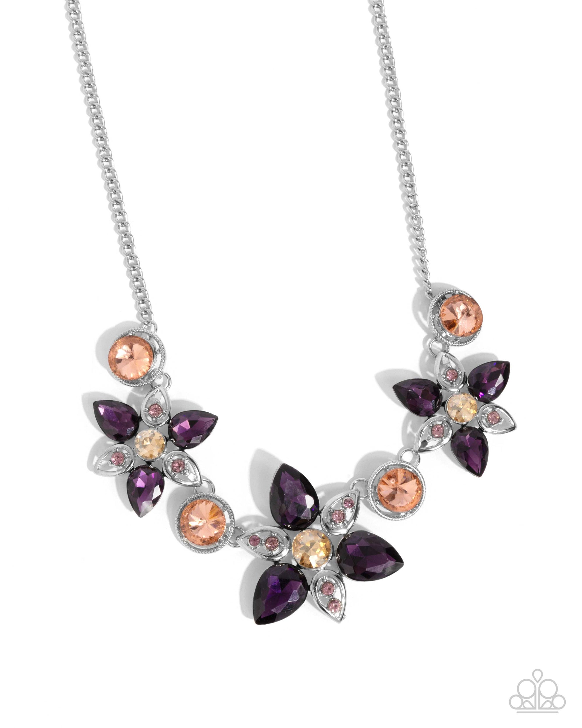 Perennial Promise Purple & Peach Rhinestone Flower Necklace - Paparazzi Accessories- lightbox - CarasShop.com - $5 Jewelry by Cara Jewels