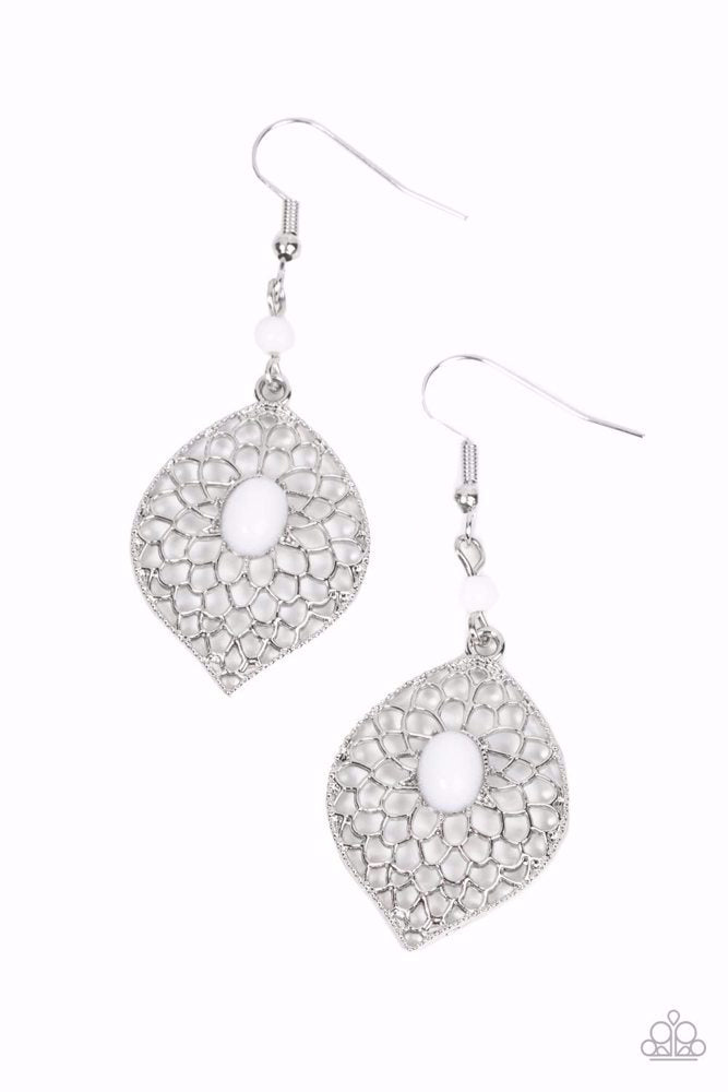 Perky Perennial White Earrings - Paparazzi Accessories- lightbox - CarasShop.com - $5 Jewelry by Cara Jewels