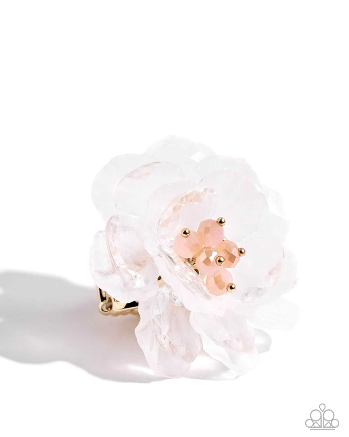 Petal Privilege White Flower Ring - Paparazzi Accessories- lightbox - CarasShop.com - $5 Jewelry by Cara Jewels