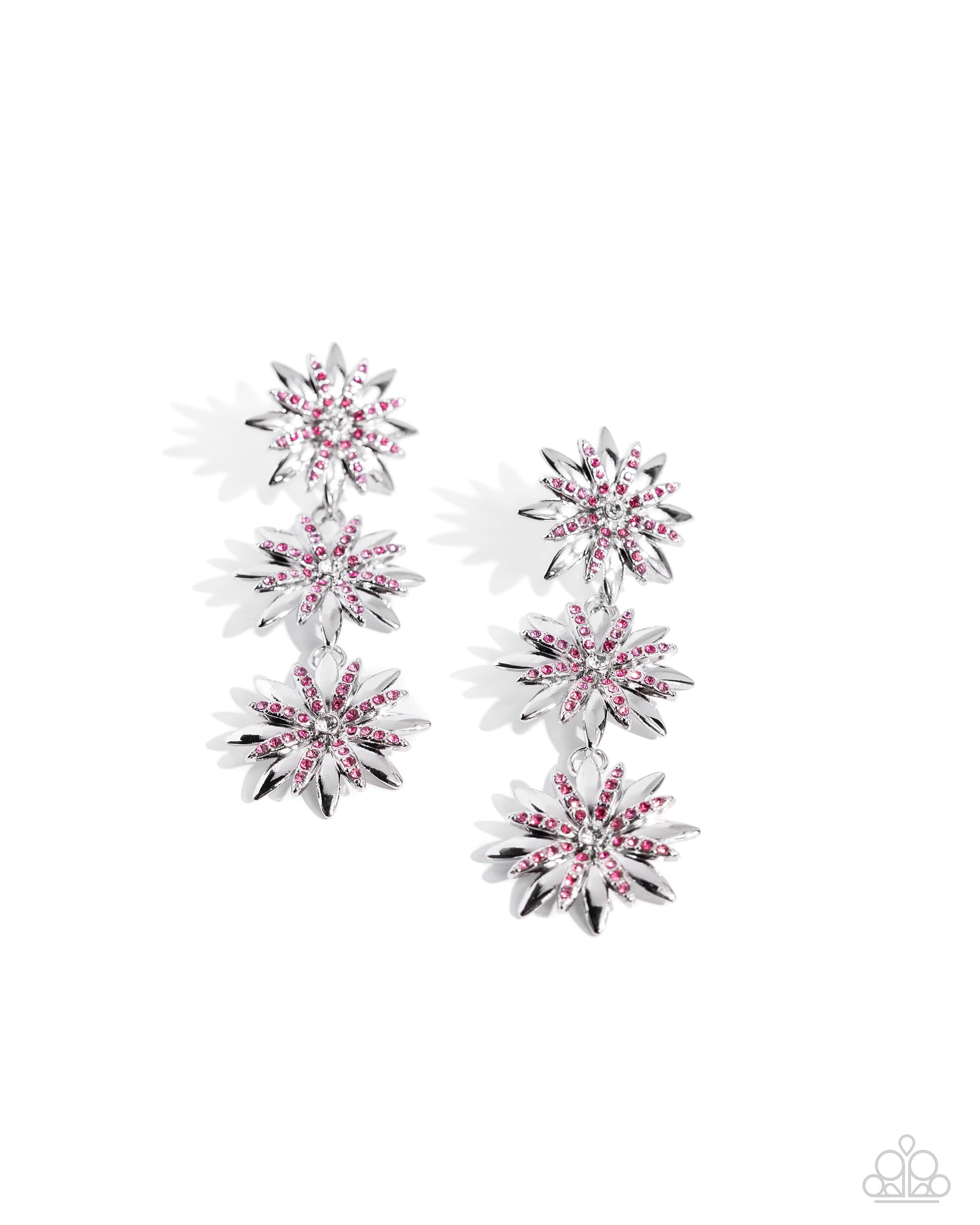 Petaled Princess Pink Rhinestone Floral Earrings - Paparazzi Accessories- lightbox - CarasShop.com - $5 Jewelry by Cara Jewels