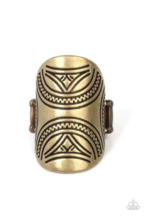 Pharaoh Party Brass Ring - Paparazzi Accessories- lightbox - CarasShop.com - $5 Jewelry by Cara Jewels