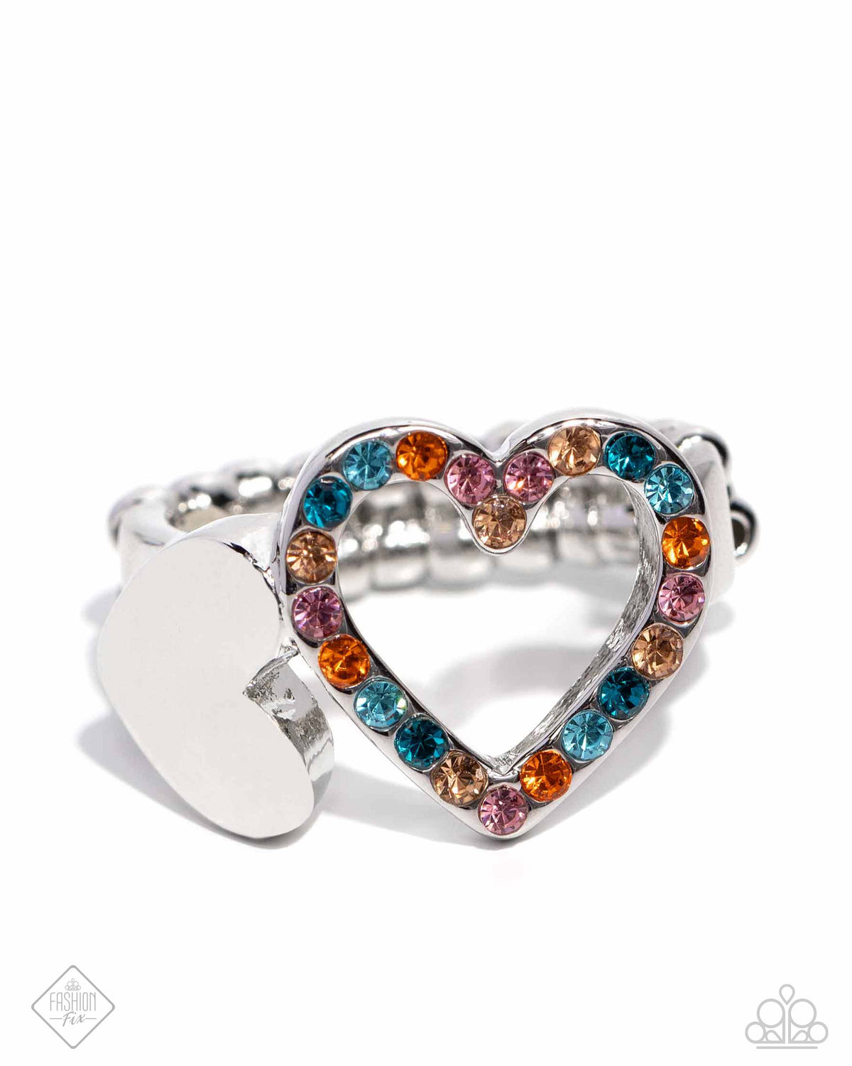 Play a HEART Orange &amp; Multi Rhinestone Ring - Paparazzi Accessories- lightbox - CarasShop.com - $5 Jewelry by Cara Jewels